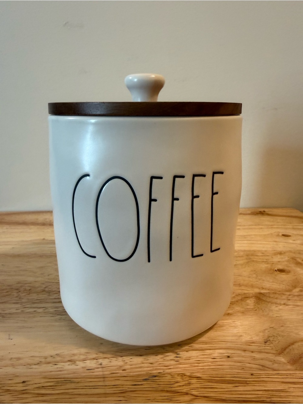 Rae Dunn Coffee Canister with Dark Wood Lid